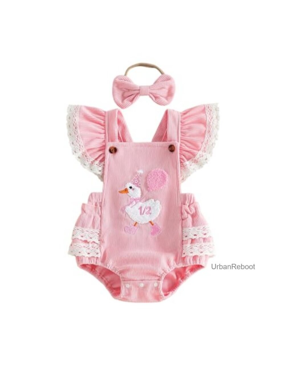 Baby Girl Lace Romper Headband Set Half Birthday Outfit